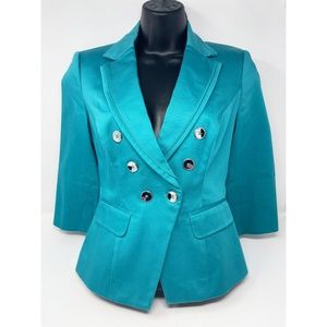 WHBM Teal 3/4 Sleeve Classic Lined Blazer Size 00